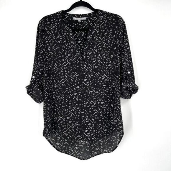 Daniel Rainn Koda Split Neck Rain Drop Polka Dot Blouse Black & White Size Small - Picture 14 of 16